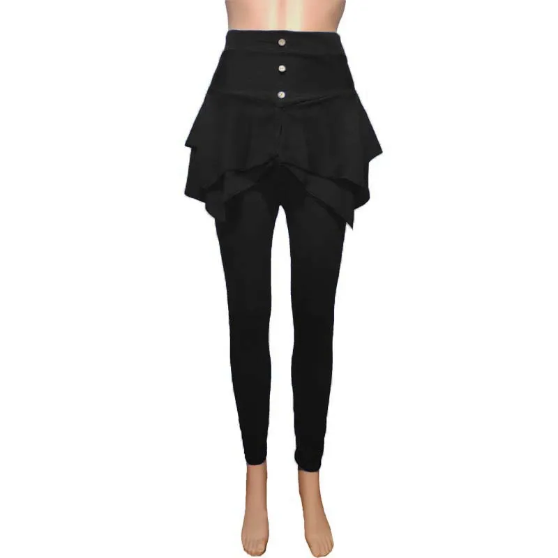 Solid Color Slim Three-button Leggings Trousers - Black