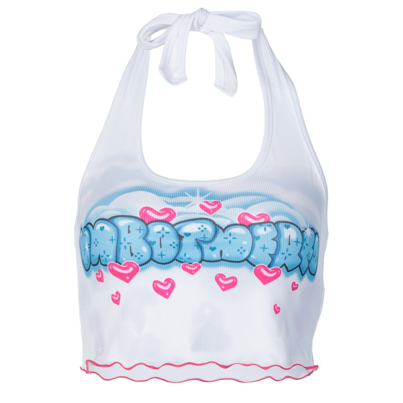 New Style Women's Fungus Lace Halter Neck Letter Printing Vest