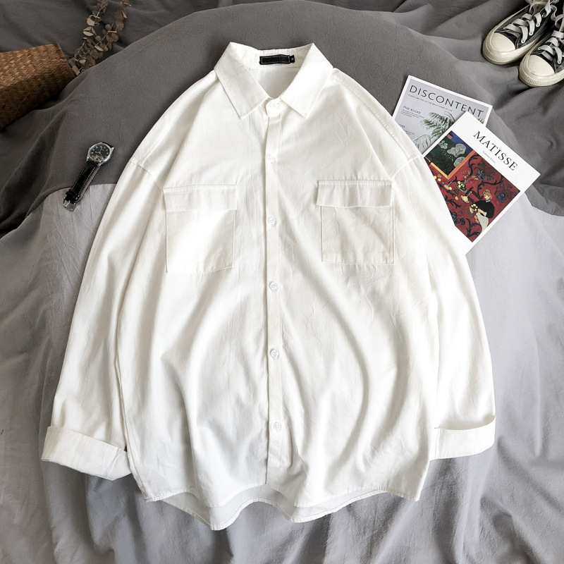 Solid Color Long-Sleeved Shirt Men Loose And Versatile