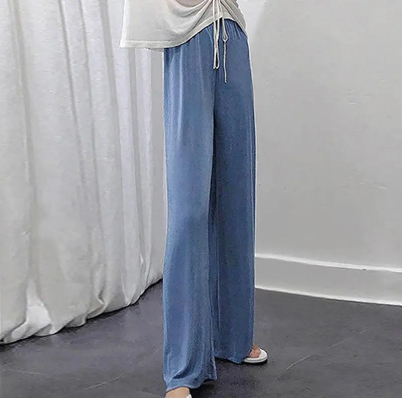 High-waisted Loose and Thin Mopping Pants - Blue