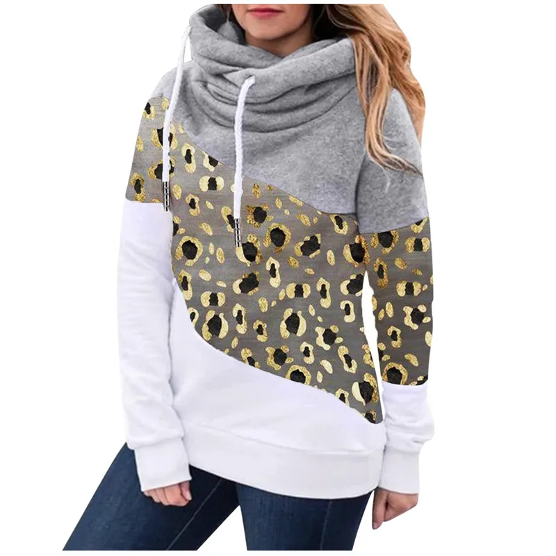 Fleece Ladies Fashion Contrast Stitching Hooded Sweater - Grey B