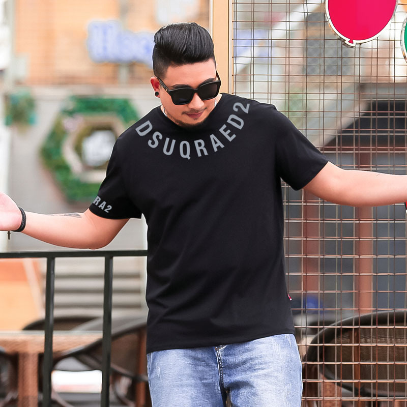 Men's Short Sleeve Plus Fat Plus Neckline Print Plus Size T-shirt