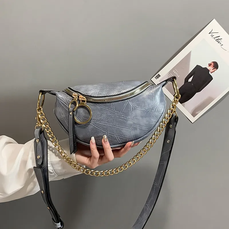 Women's Autumn And Winter Messenger Bag High Fashion Chest Bag - Blue