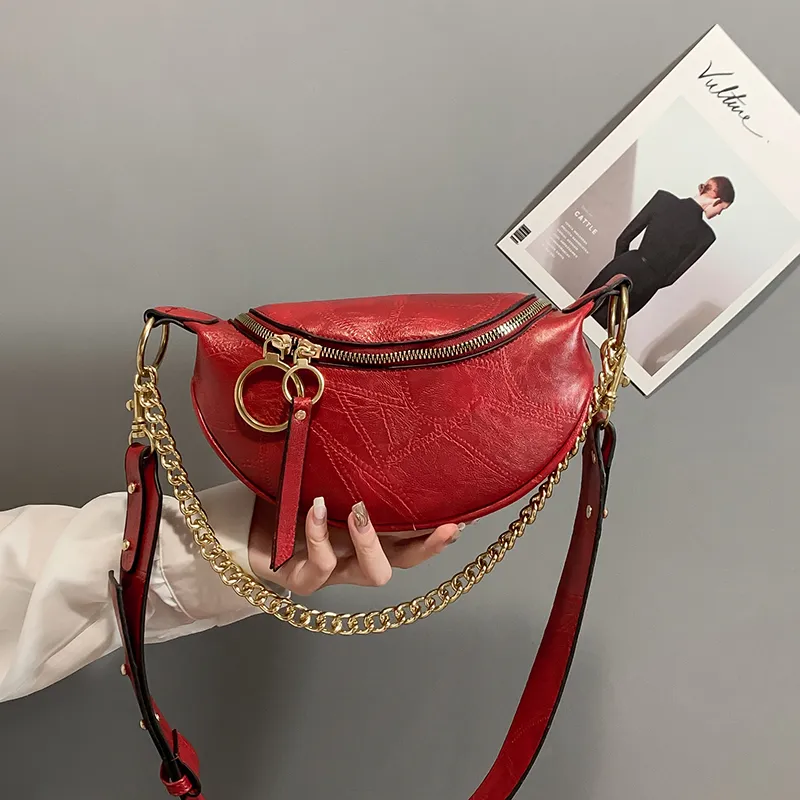 Women's Autumn And Winter Messenger Bag High Fashion Chest Bag - Red