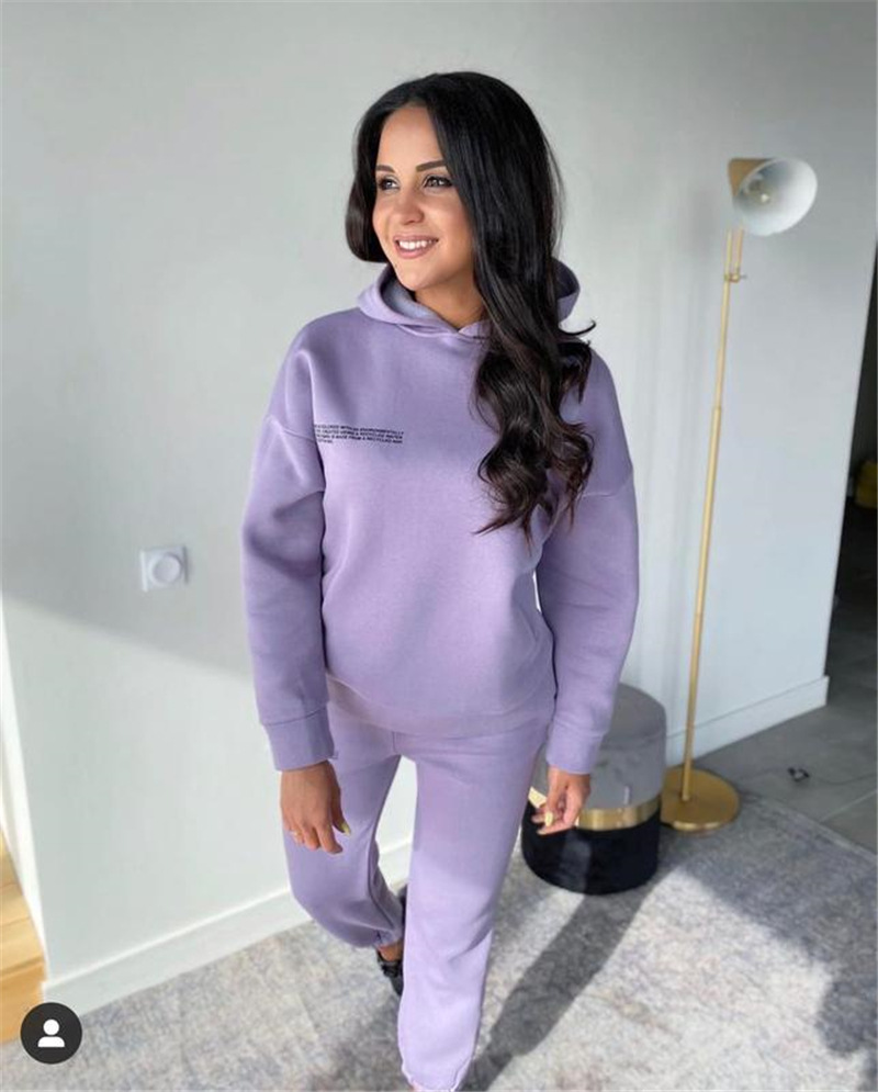 Pure Color Hooded Sweater Casual Two-piece Suit