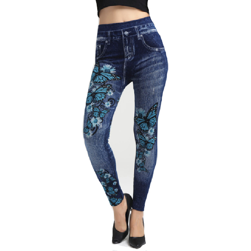 Women's Butterfly Print Imitation Denim Leggings