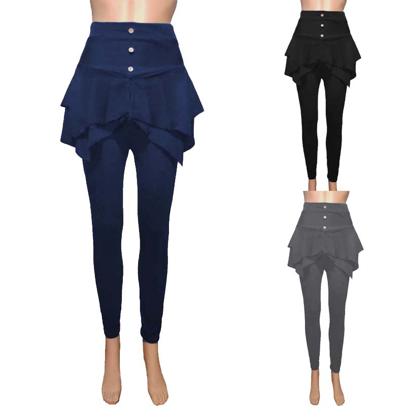 Solid Color Slim Three-button Leggings Trousers