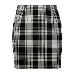British Retro Plaid Black And White A-line Skirt - Black - View 1