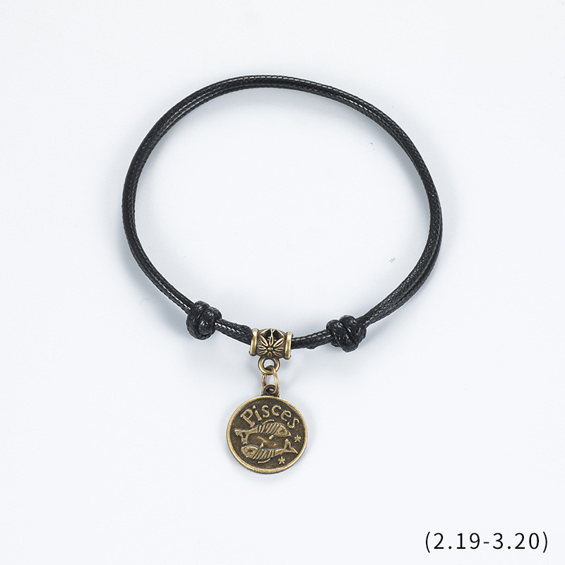 Twelve Constellations Tide Simple Personality Retro Braided Leather Rope Hand Rope Jewelry