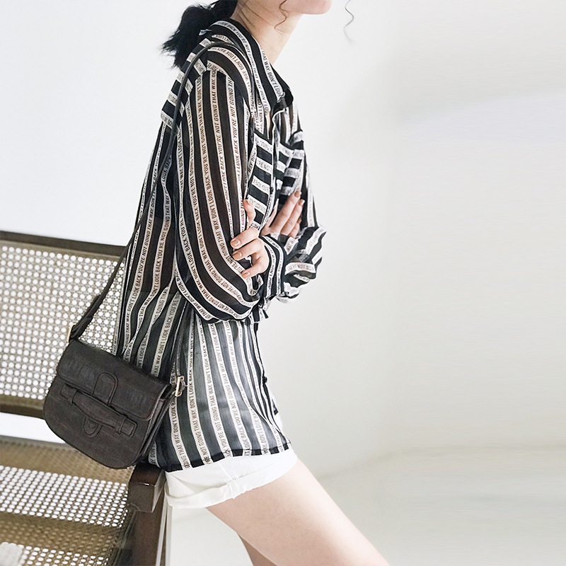 Striped Loose Sunscreen Shirt Women Long-Sleeved Thin Top