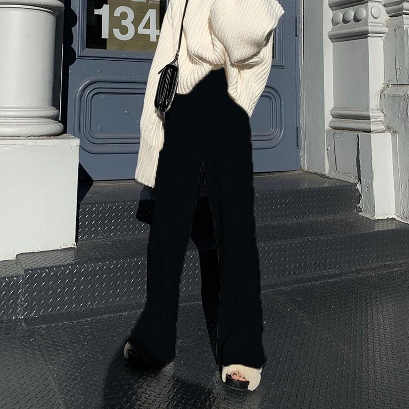 Women's Thick Knitted Wide Leg Pants High Waist