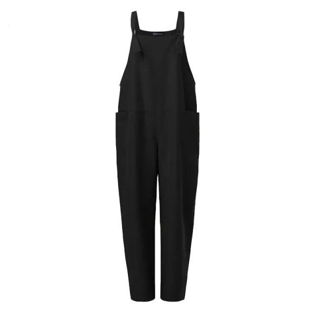 Women's Solid Color Pocket Suspenders One Piece Trousers Black - Shop at LoveMi