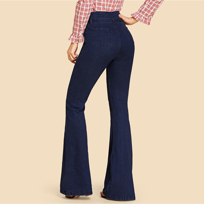 High-stretch Slim-fit Lace-up Wide-leg Flared Jeans