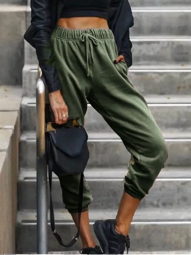 Pure Color Fashion Elastic Waist All Match Casual Harem Pants Army Green - Shop at LoveMi