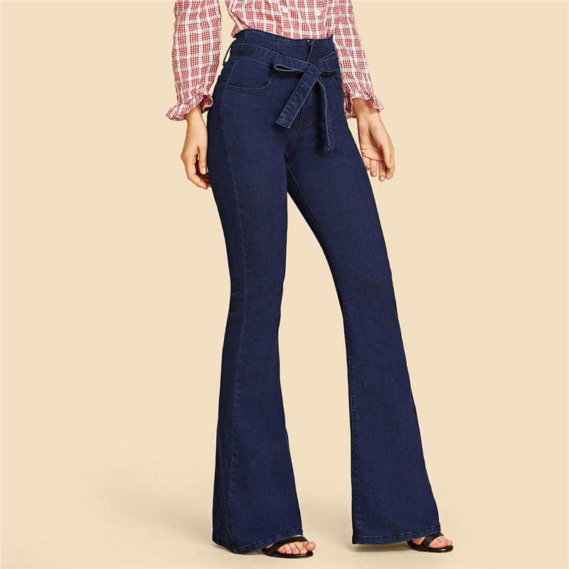 High stretch Slim fit Lace up Wide leg Flared Jeans Navy - Shop at LoveMi
