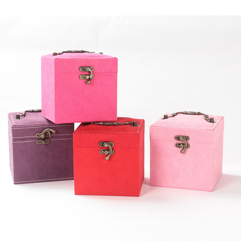 Flip Cover Three-layer Jewelry Box Flannel Solid Color