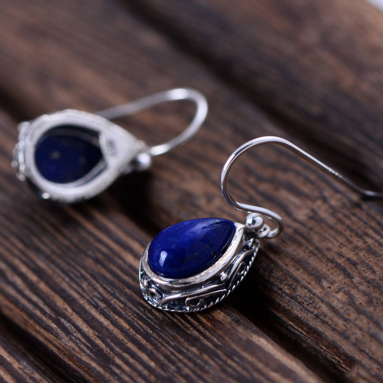 Sterling Silver Jewelry Lapis Lapis Water Drop Earrings for Women