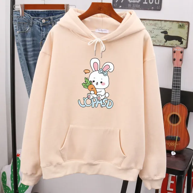 Winter Sweater Women Plus Velvet Thick Loose Hooded Jacket Tide Ins Wild Cream - Shop at LoveMi