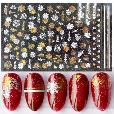 Nail Art 3D Sticker Maple Leaf Flamingo Beach White Gold Pattern Nail Sticker H - Shop at LoveMi