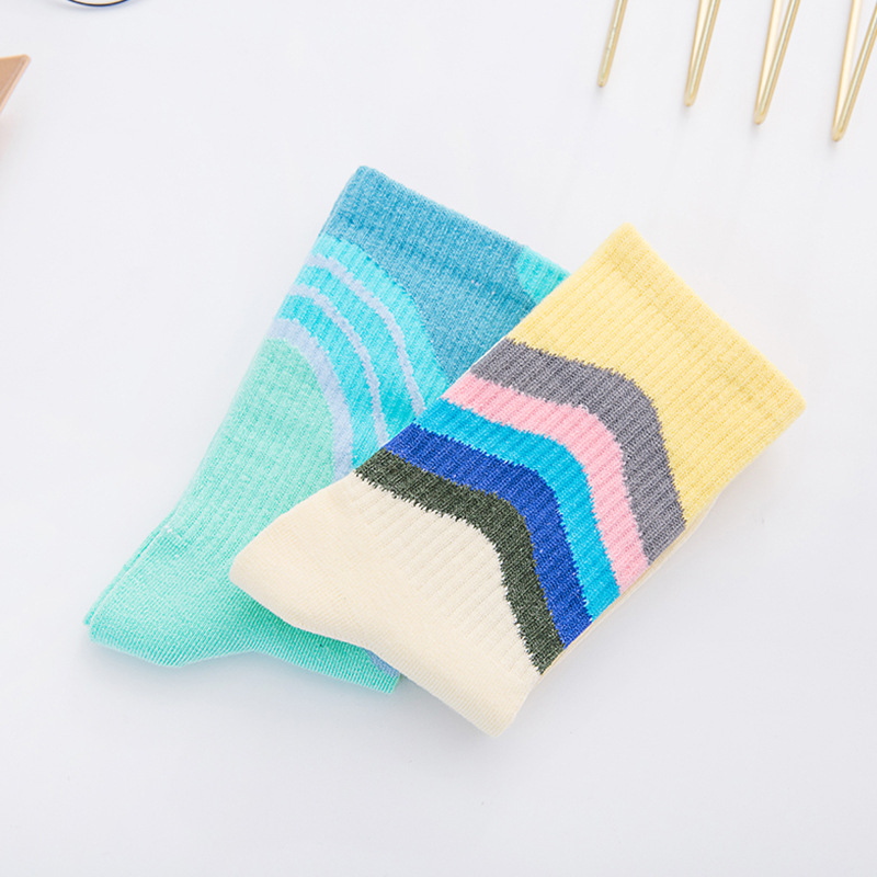 Men And Women Couple Rainbow Color Matching Cotton Trendy Tube Socks