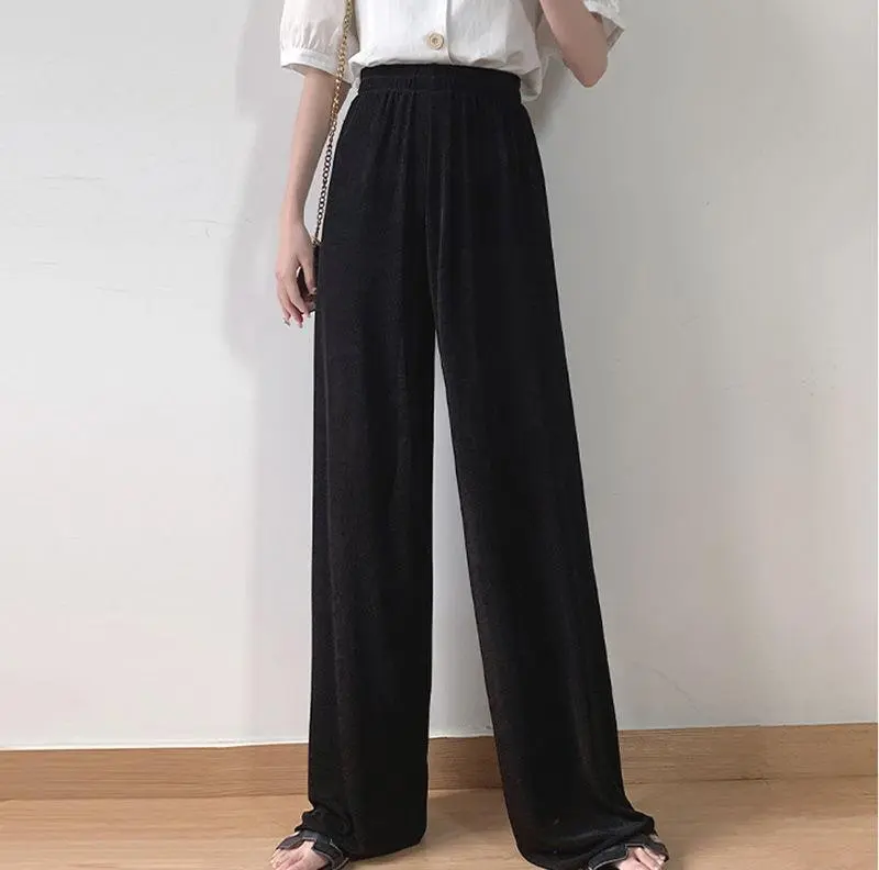 High-waisted Loose and Thin Mopping Pants - Black