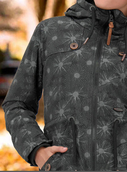 Polka Dot Print Hooded Drawstring Long Sleeve Jacket