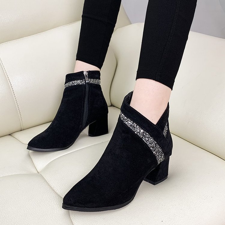 Women's Velvet Warm High-Heeled Martin Boots