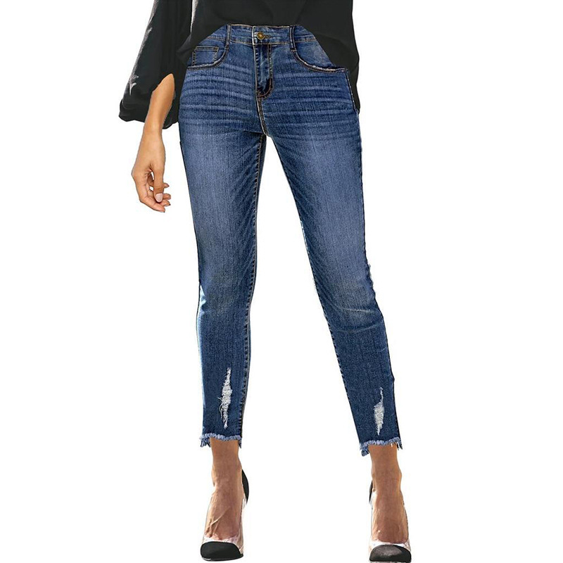 European and American Frayed Slim Ankle Jeans