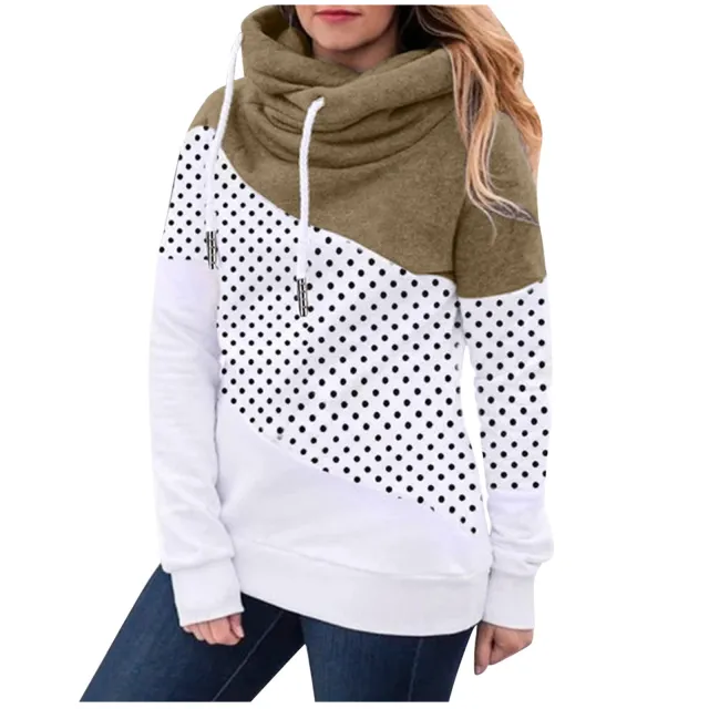 Fleece Ladies Fashion Contrast Stitching Hooded Sweater Green - Shop at LoveMi