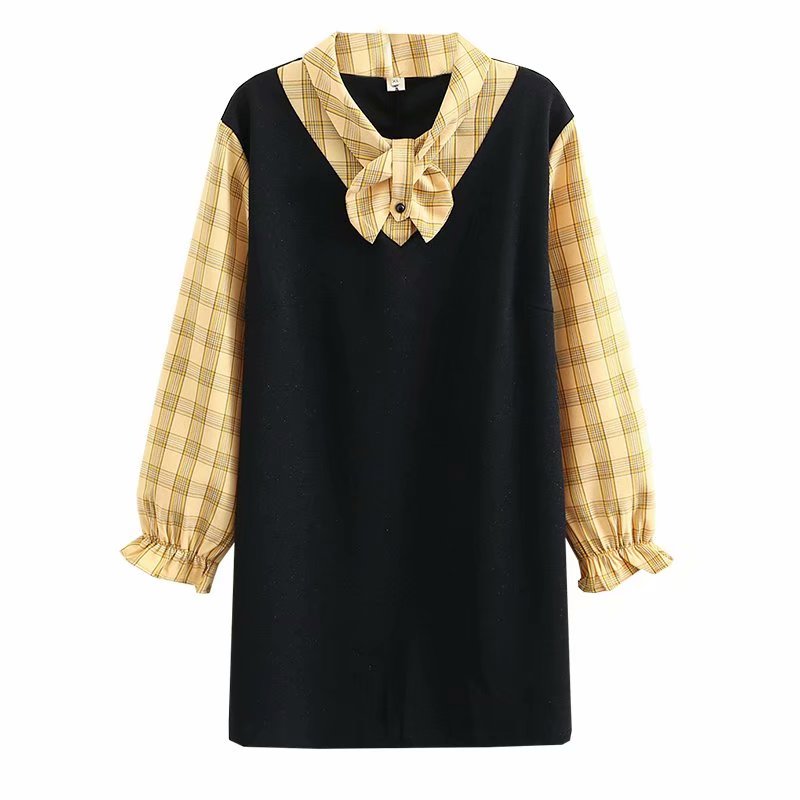 Western Style Plaid Stitching Long Sleeve Dress