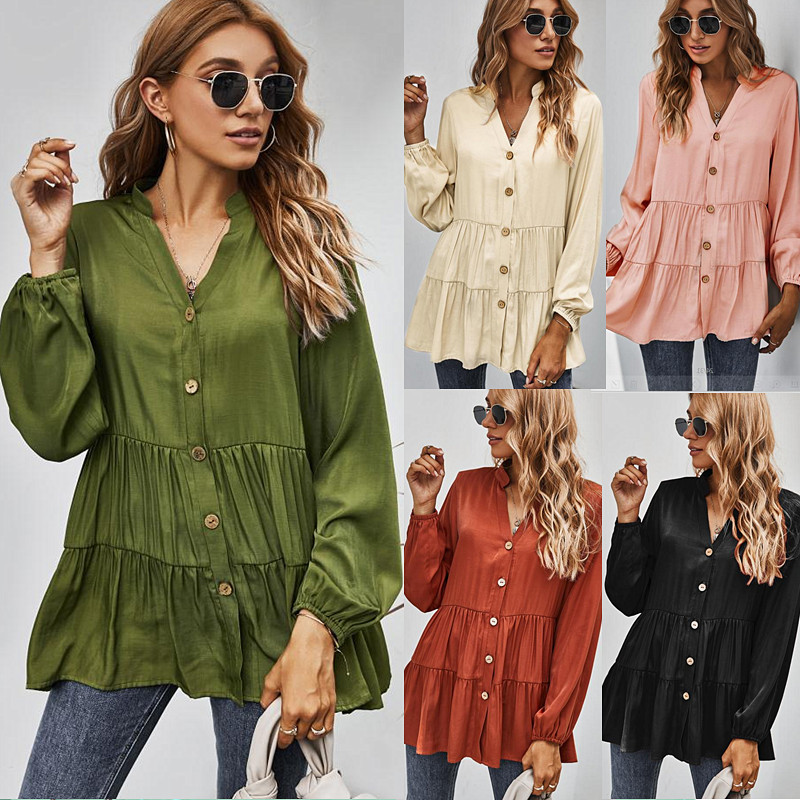 Autumn And Winter European And American Simple V-neck Shirt Women