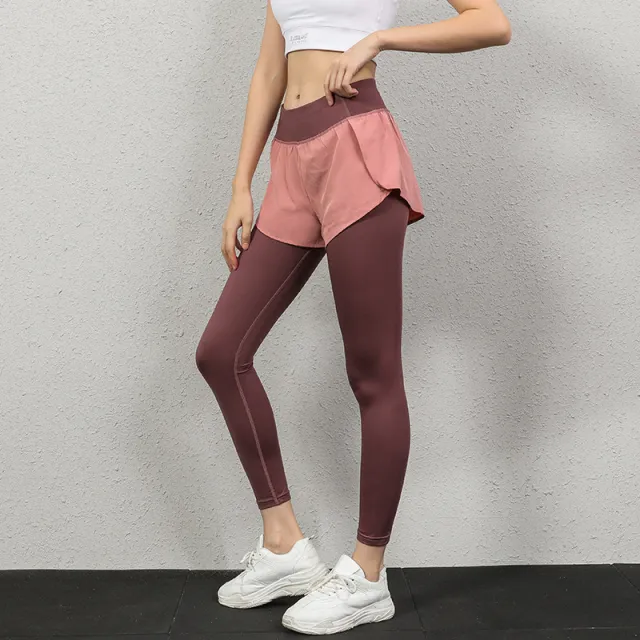 Fake Two Piece Sports Trousers Summer Quick Drying Yoga Pants Pink - Shop at LoveMi