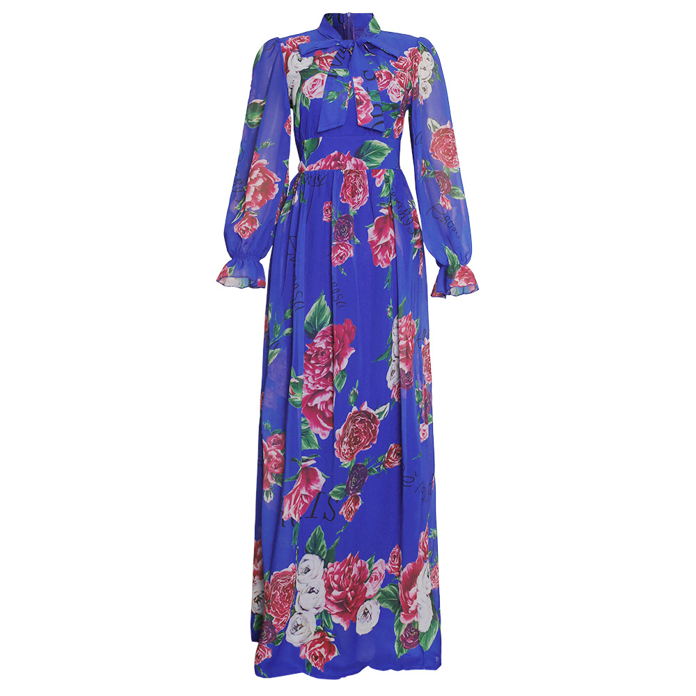African Clothing Women's Chiffon Print Big Swing Dress Long Skirt Blue - Shop at LoveMi