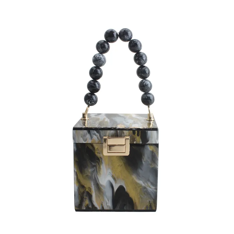 Acrylic Small Square Bag Pearl Bracelet Handbag - Black
