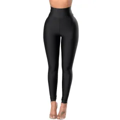 Ladies Casual High Waist Elastic Waist Pencil Pants - Black - View 1