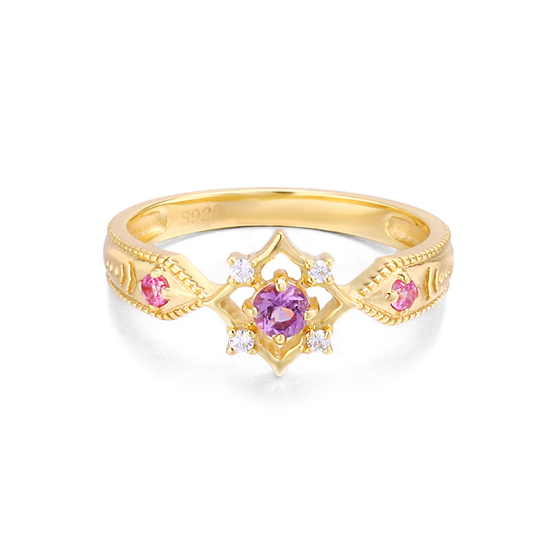 S925 Sterling Silver Amethyst Diamond Ring