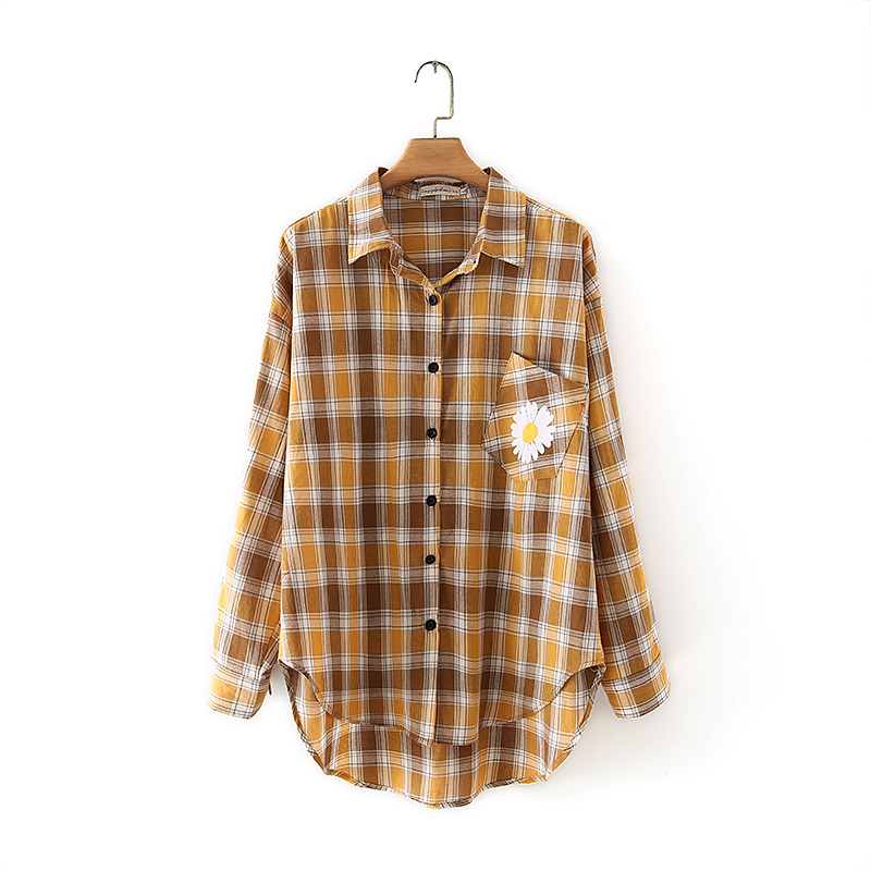 Loose Embroidered Bottoming Shirt Plaid Long Sleeve Shirt