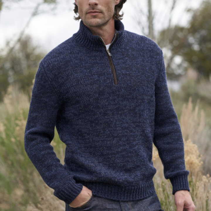 Cotton Long Sleeve Lapel Collar Casual Blue Zipper Ordinary Pullover