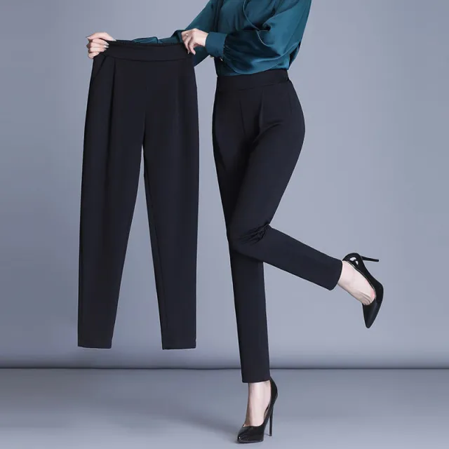 Elastic Waist And Feet All match Slimming Casual Professional Suit Pants Pure Black - Shop at LoveMi