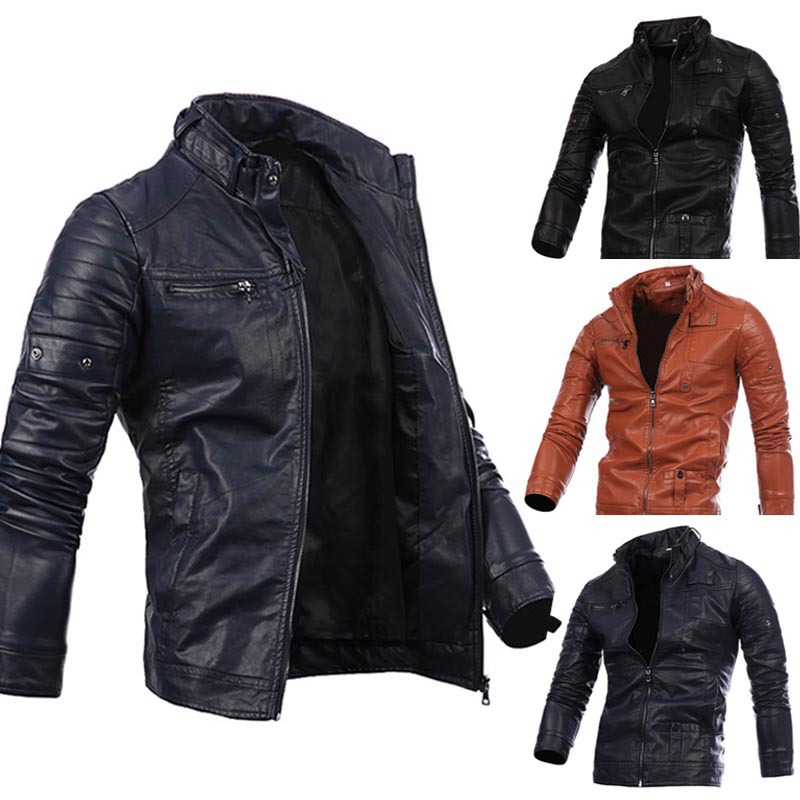 Men's Zipper Large Slim Leather Jacket