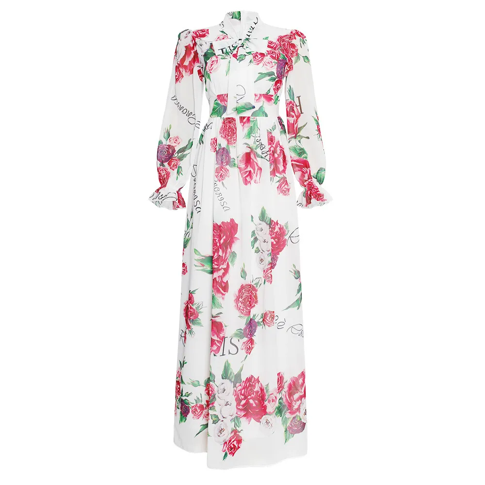 African Clothing Women's Chiffon Print Big Swing Dress Long Skirt - White