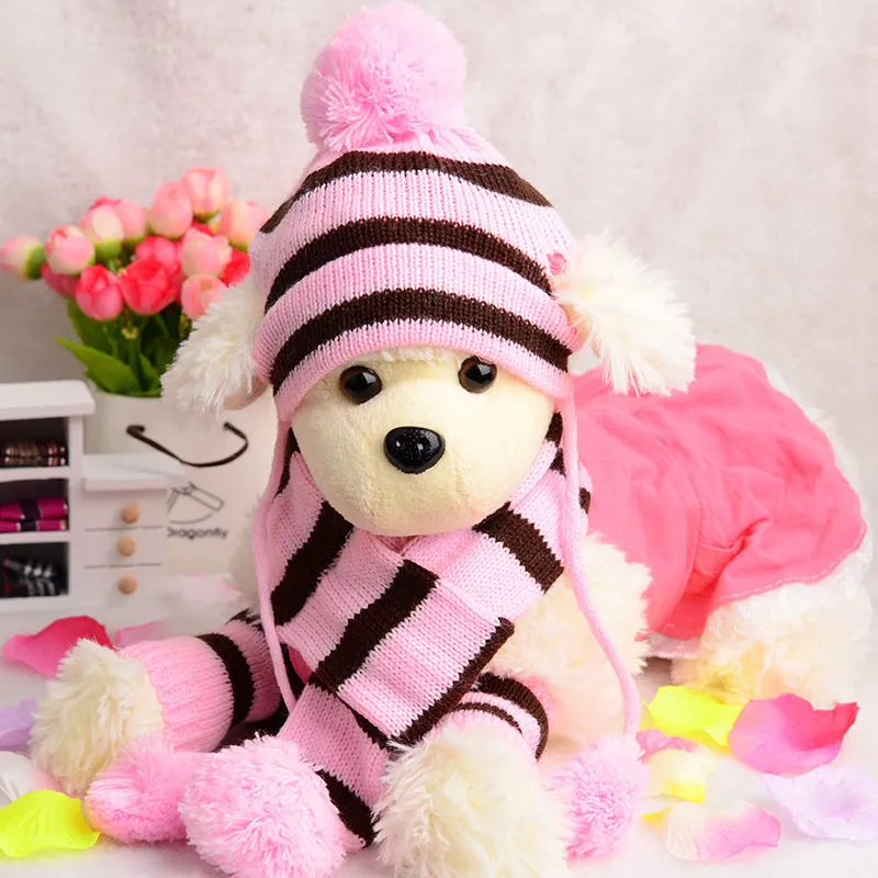 Three-Piece Cute Pet Hat Scarf Foot Cover - Pink