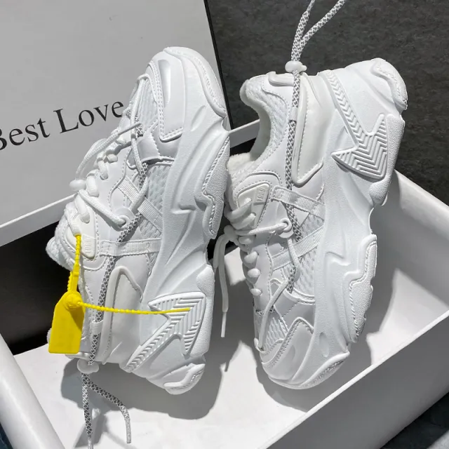 Breathable Thick Soled High Thin Muffin Sports Shoes White - Shop at LoveMi