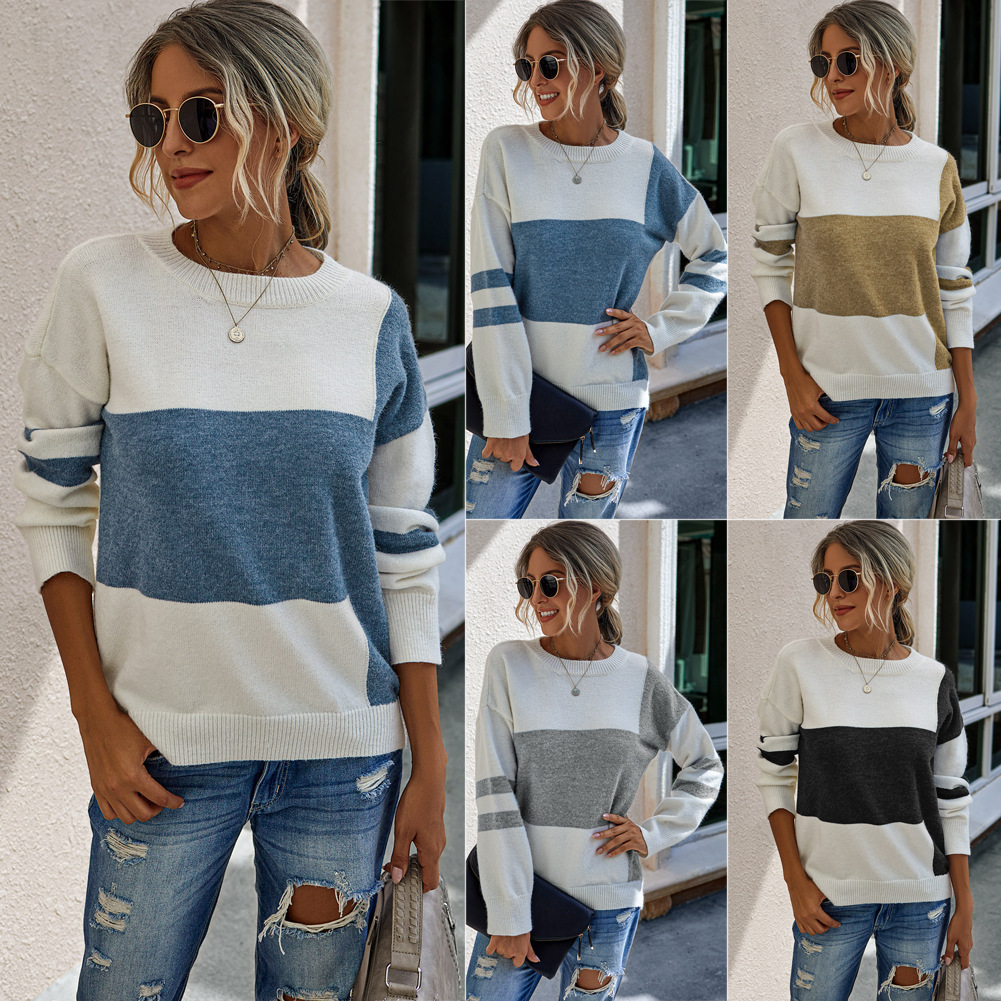 Fashion Stitching Comfortable Long-Sleeved Pullover Women's Sweater