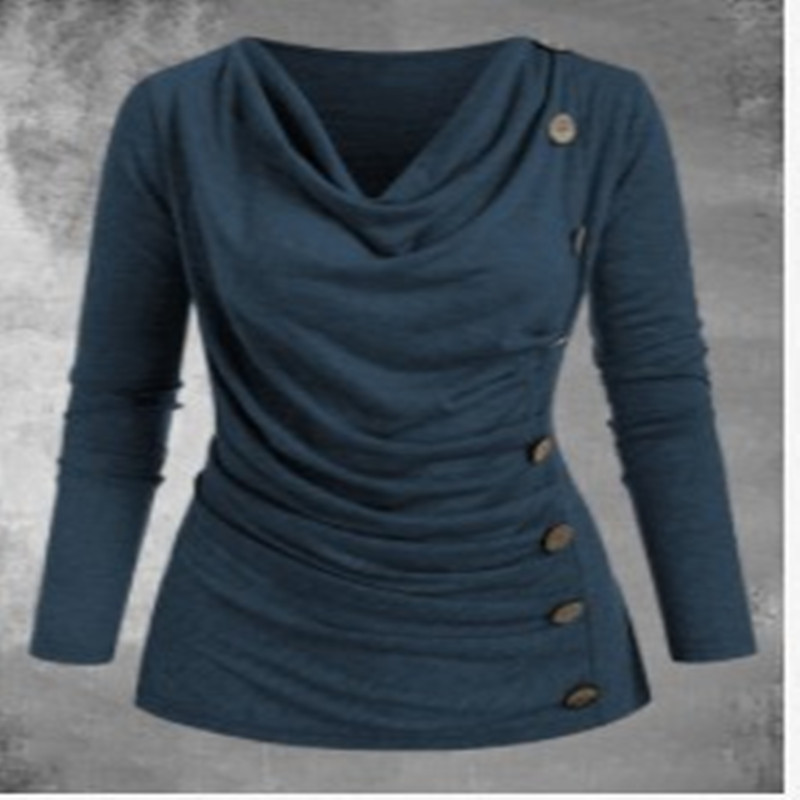 Multi-Fold Collar Casual Fashion Long-Sleeved T-Shirt