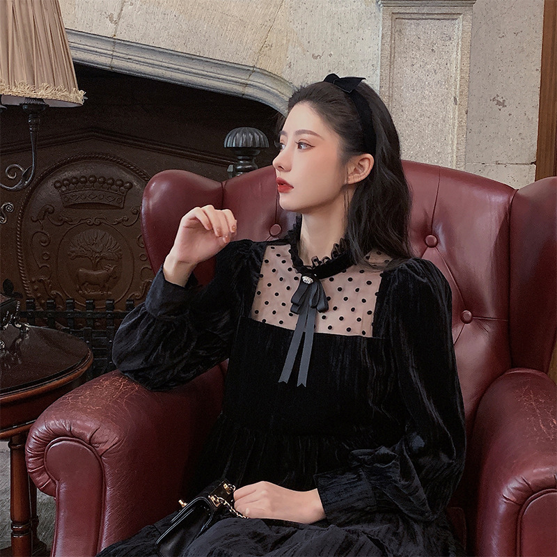 Bow Lace Stitching Little Black Skirt Trendy