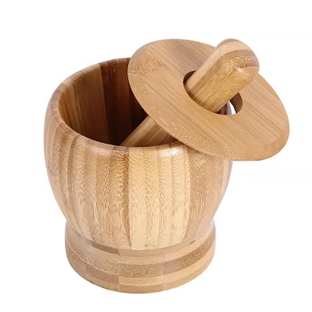 Bamboo Bowl Garlic Press Grinder Crusher for Guacamole Kitchen Pepper Garlic Pressing Bowl Convenient Large With Lid - Shop at LoveMi