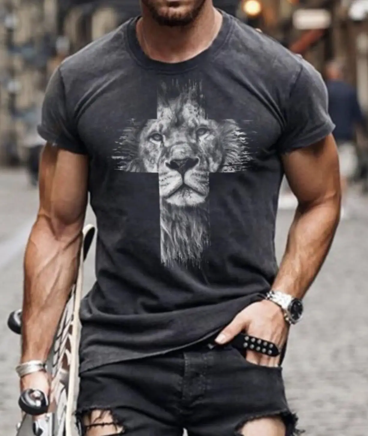 Round Neck Casual Positioning Printing Short-sleeved T-shirt