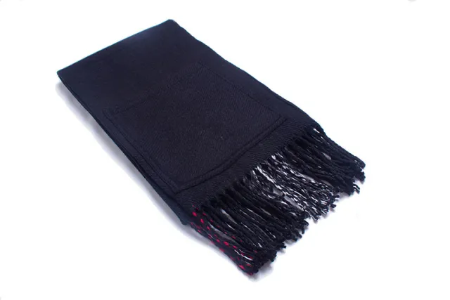 Thick Shawl Imitation Cashmere Fringed Pocket Plaid Scarf Black - Shop at LoveMi
