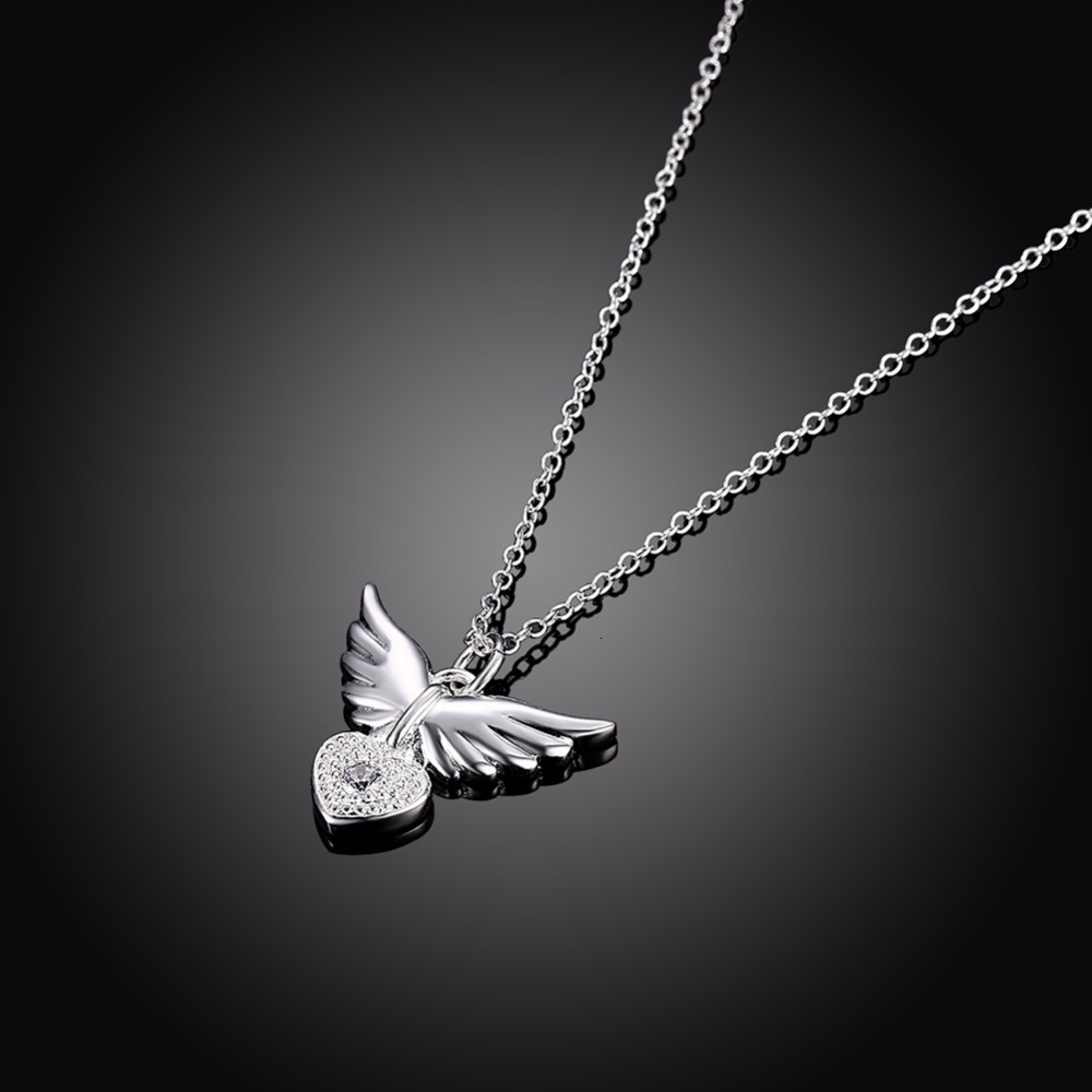 Heart Shaped Necklace with Creative Angel Wings